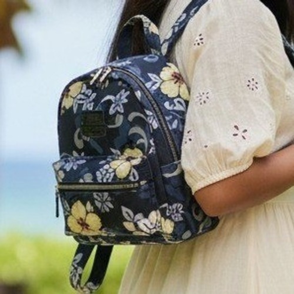 Hawaii Spirit Mini Backpack OS Navy Blue Tropical Hibiscus Floral Canvas Bag